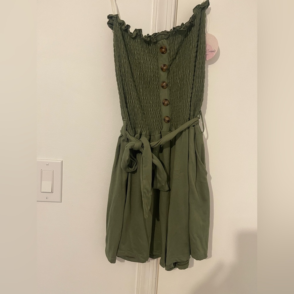 Francesca's Collections Strapless Olive Romper